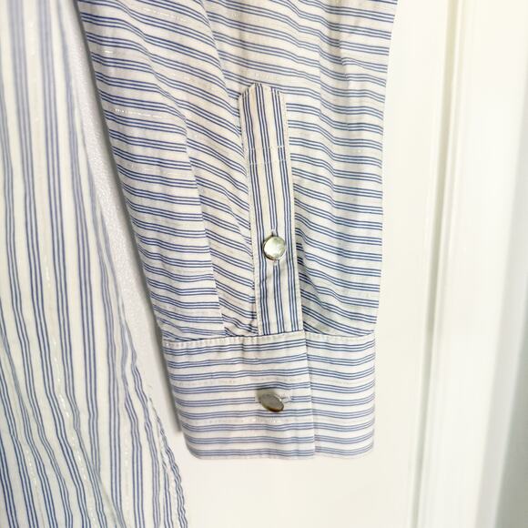 Lafayette 148 NY Blue Striped Button Down Shirt Medium - Picture 4 of 6